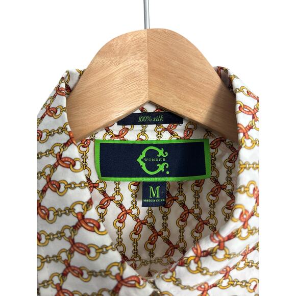 C Wonder 100%‎ Silk Chain Print Button-Down Shirt - Picture 3 of 4